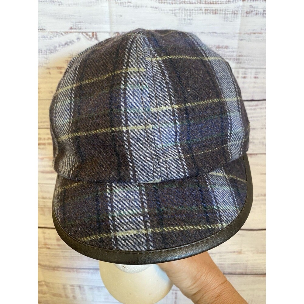 vintage scala pronto wool blend cabbie style blue plaid hat one size unisex